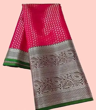 Kanchipuram Pattu Silver Zari Big Border Brocade Silk Sarees with Blouse Piece