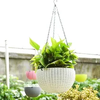 Plastic Woven Hanging Euro Basket Planters with Hanging Chain for Home  Garden Pack of 3, White-thumb2