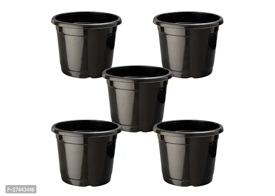 6 Inch Round Black Plastic Pots - Set of 5- Flower Pot Nursery Plant Pot for Home Garden