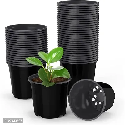 6 Inch Round Black Plastic Pots - Set of 10- Flower Pot Nursery Plant Pot for Home Garden