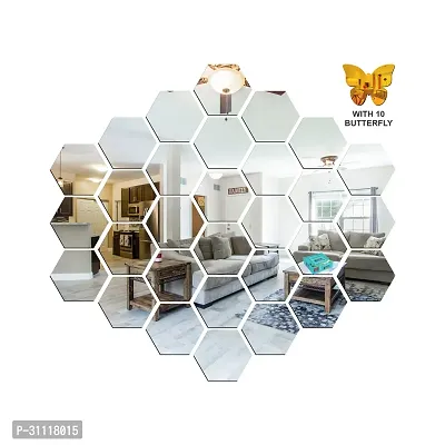 Kitty Divine 30 Hexagon Silver  10 Butterfly Acrylic Mirror Wall Sticker-thumb2