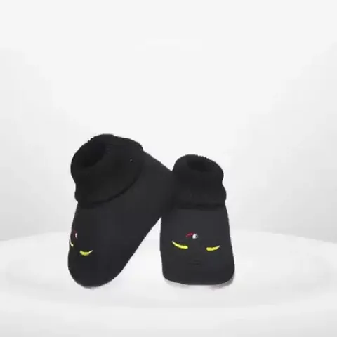 Cute Black Synthetic Booties For Kids