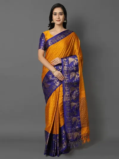 SHAVYA Self DesignWovenEmbellished Banarasi Saree For Women Dark BlueRed Color