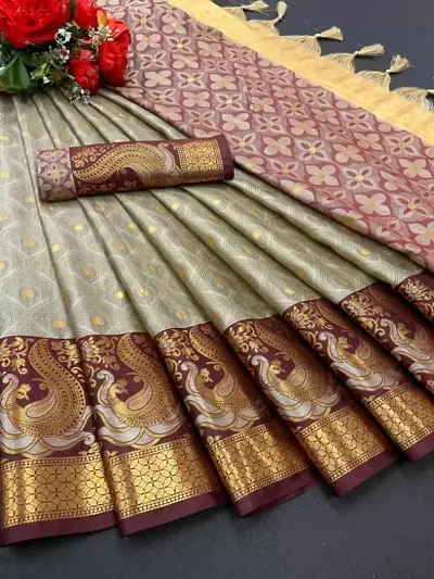 Woven Designer Pure Silk Dharmavaram Mina Butti Saree With Blouse