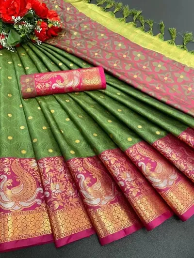 Woven Designer Pure Silk Dharmavaram Mina Butti Saree With Blouse