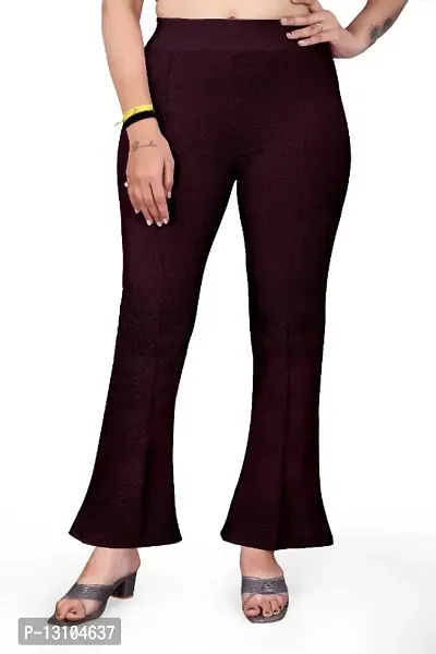 Cotton Blend Bootcut Parallel Trouser Pants for Women Regular Fit, Bellbottom Straight Pants for Womens (WINE PANT A1) Trousers  Pants-thumb0