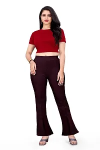 Cotton Blend Bootcut Parallel Trouser Pants for Women Regular Fit, Bellbottom Straight Pants for Womens (WINE PANT A1) Trousers  Pants-thumb2