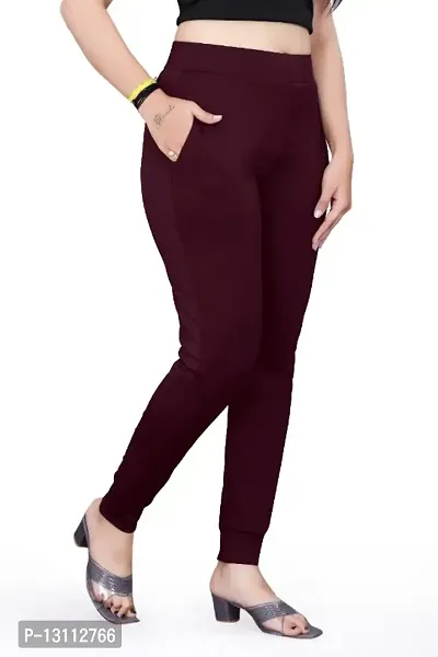 Ankle Length Stretchable Jeggings for Girls Women(Maroon)-thumb3