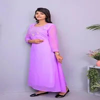 Hotixo Designer Heavy Georgette Silk Embroidered Work Gown for Women Gown Dress (L, Lavender)-thumb1