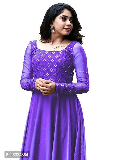 Hotixo Designer Heavy Georgette Silk Embroidered Work Gown for Women Gown Dress (L, Lavender)-thumb3