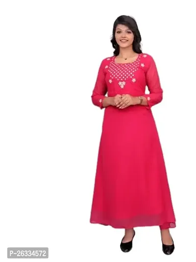 Hotixo Indian Georgette Silk Gown Embroidered Thread Work Dresses for Women Stylish Wear Gown Dresses (3XL, Pink)