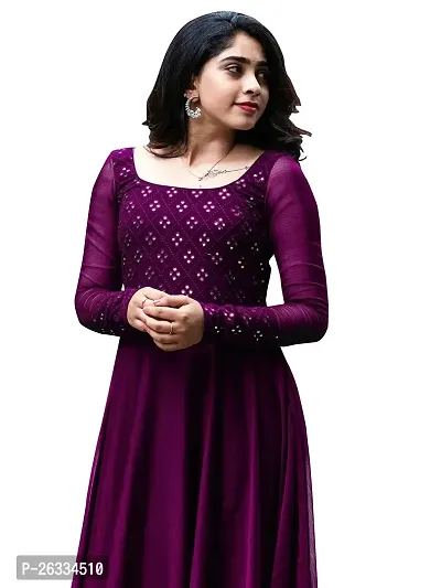 Hotixo Georgette Silk Gown Embroidered Work Dress for Women Gown Dresses (3XL, Purple)-thumb3