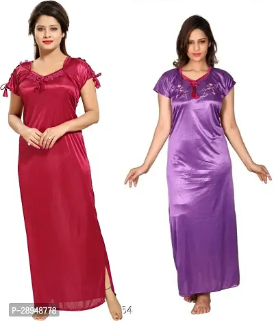 Stylish Multicoloured Satin Nighty For Women Pack Of 2-thumb0