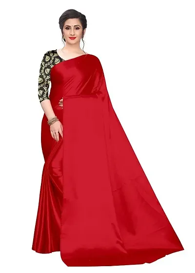 New Stylish Solid Satin Sarees with Blouse Piece