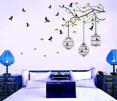 Ghar Kraft PVC Vinyl Wall Sticker Flying Bird with Cage and Free Bird Cage Brown Wall Sticker, Set of 2-thumb1