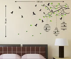 Ghar Kraft Set of 4 Combo Wall Stickers|Branches and Cages|Flower Vase Red|Flying Birds  case|Free Bird case Black|-thumb3