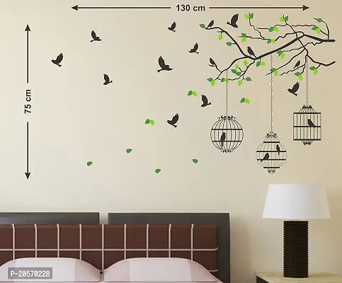 Ghar Kraft Set of 4 Combo Wall Stickers|Branches and Cages|Flower Vase Red|Flying Birds  case|Free Bird case Black|-thumb4