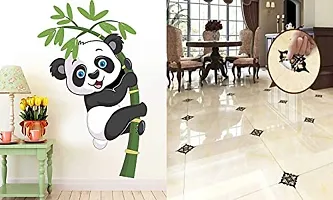 Ghar Kraft Set of 2 Wall Sticker Baby Panda and Black with Golden Leaf Floor Wall Sticker-thumb1