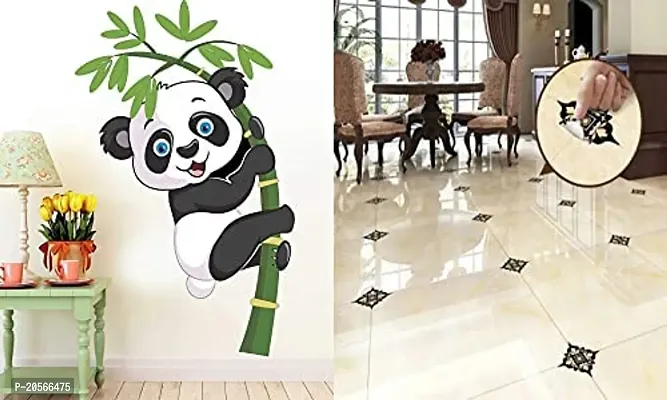 Ghar Kraft Set of 2 Wall Sticker Baby Panda and Black with Golden Leaf Floor Wall Sticker-thumb2