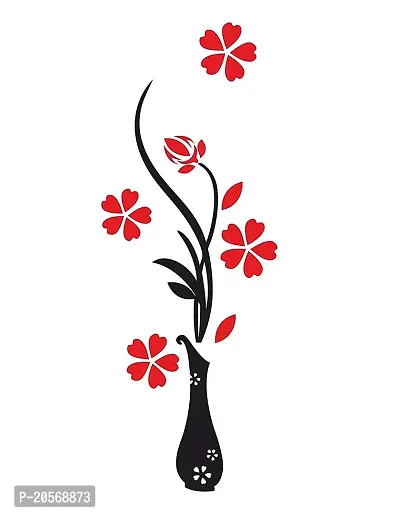 Ghar Kraft Set of 2 Free Bird Case Red Flower Vase Self Adhesive Hall, Living Room, Kids Room Wall Sticker-thumb3