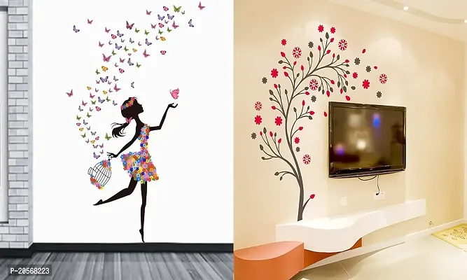 Ghar Kraft Set of 2 Wall Sticker Dream Girl and Magical Tree Wall Sticker