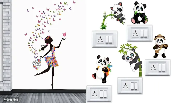 Ghar KraftSet of 2 Wall Sticker Dream Girl and Sb Panda Wall Sticker