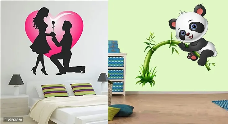 Ghar Kraft Set of 2 Self Adhesive Wall Sticker Cute Panda On Tree and Valentine My Love Wall Sticker for Bedroom Home Living Room Office-thumb0