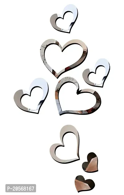 Ghar Kraft Love Heart 2 Set Silver 3D Mirror Acrylic Wall Sticker | Wall Decals for Home, Living Room, Bedroom Decoration