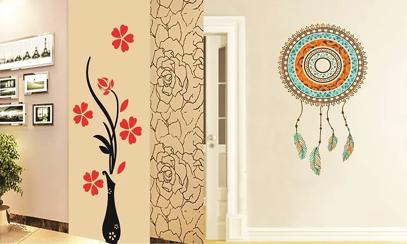 Ghar Kraft Set of 2 Wall Sticker Flower Vase and Decorative Wall Sticker for Home Office