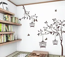 Ghar Kraft Set of 2 Wall Sticker Bird House On A Branch and Free Bird Cage Brown Wall Sticker-thumb2