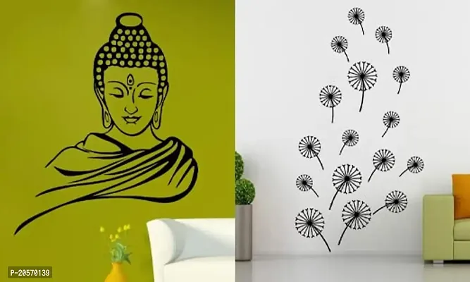 Ghar Kraft Combo Set of 2 Wall Stickers Buddha|Dandelion Flower-thumb0