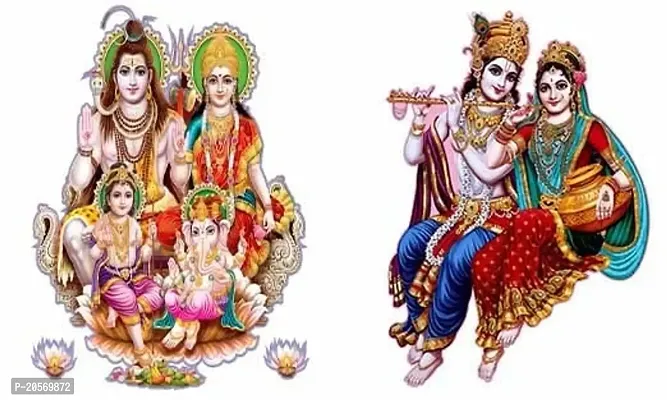 Ghar Kraft Combo Set of 2 Wall Stickers Shiv Parivar|Krishna Priya