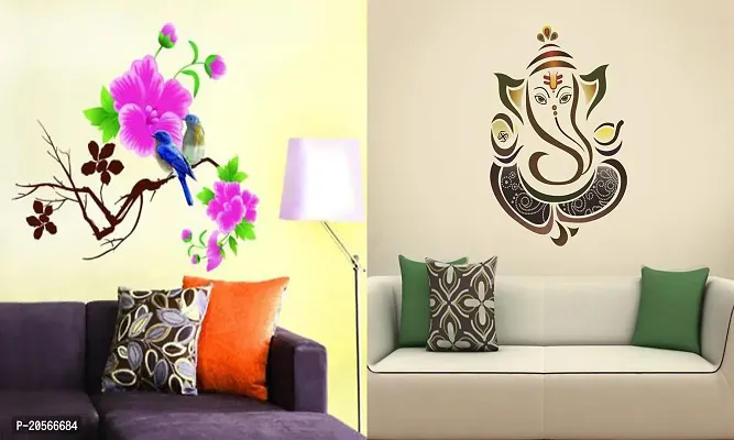 Ghar Kraft Set of 2 Wall Sticker Blue Bird and Royal Ganesh Wall Sticker