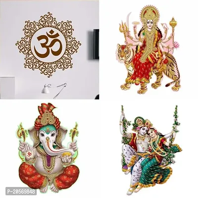 Ghar Kraft Set of 4 Combo Wall Stickers|Designer Om|Sherawali Maa|Ekdant|Radhamadhav Jhula