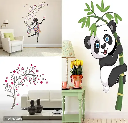 Ghar Kraft Dream Girl and Magical Tree Wall Sticker+1 Baby Panda Sticker Wall Decals for Home, Living Room, Bedroom Decoration
