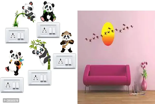 Ghar Kraft Set of 2 Wall Sticker Sb Panda and Sunrise with Flying Birds Wall Sticker-thumb0