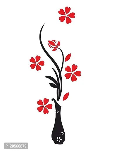 Ghar Kraft Set of 2 Wall Sticker Flower Vase Red and Nature Peacock Wall Sticker-thumb2