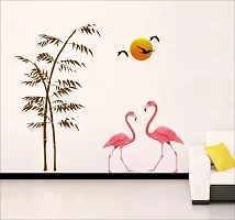 Ghar Kraft Set of 4 Combo Wall Stickers |Sunset Swan Love|Sunrise with Flying Bird|Two Red Singing Bird with Case|Chinese Flower-thumb1