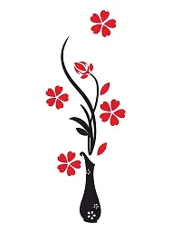 Ghar Kraft Set of 2 Wall Sticker Flower Vase Red and Flying Bird with Cage Wall Sticker-thumb1