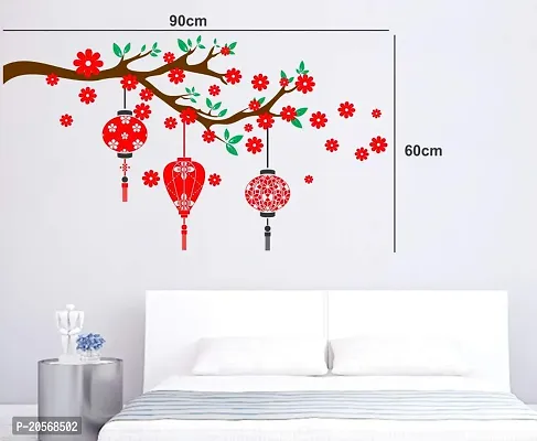 Ghar Kraft Set of 4 Combo Wall Stickers|Designer Om|Magical Tree|Red Flower  Lantern|Sunrise  Flying Bird-thumb4