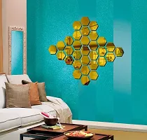 Ghar Kraft Hexagon 31 Golden 3D Mirror Acrylic Wall Sticker | Wall Decals for Home, Living Room, Bedroom Decoration-thumb1