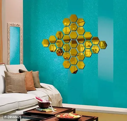 Ghar Kraft Hexagon 31 Golden 3D Mirror Acrylic Wall Sticker | Wall Decals for Home, Living Room, Bedroom Decoration-thumb2