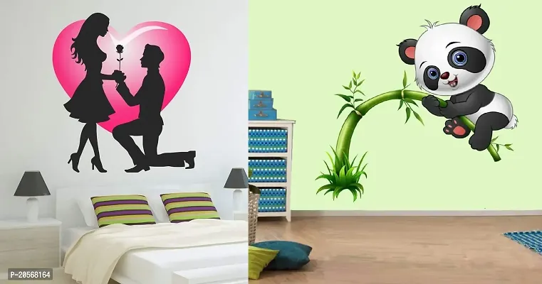 Ghar Kraft Set of 2 Self Adhesive Wall Sticker Cute Panda On Tree and Valentine My Love Wall Sticker for Bedroom Home Living Room Office