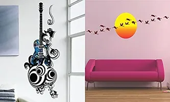 Ghar Kraft Set of 2 Wall Sticker Guitar and Sunrise with Flying Birds Wall Sticker-thumb1