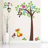 Ghar Kraft Set of 4 Combo Wall Stickers |Different Tree with Flower|Owl Son Branch|Monkey Hanging On Tree|Singer Bird-thumb3