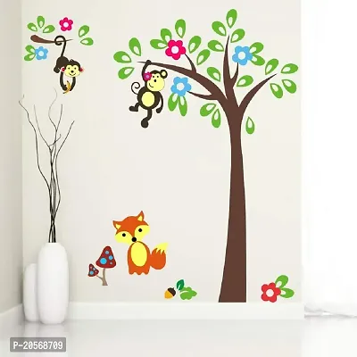 Ghar Kraft Set of 4 Combo Wall Stickers |Different Tree with Flower|Owl Son Branch|Monkey Hanging On Tree|Singer Bird-thumb4