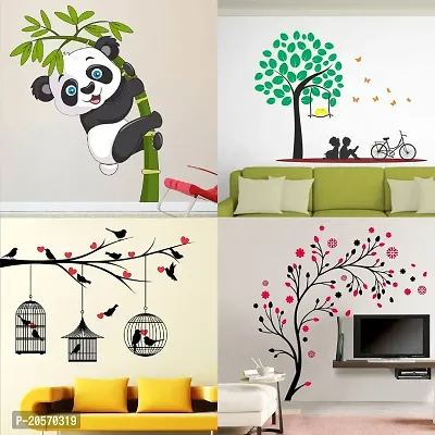 Ghar Kraft Set of 4 Combo Wall Stickers|Baby Panda|Kids Under Tree|Lovebirds  Hearts|Magical Tree|