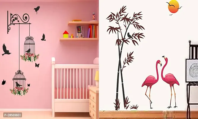 Ghar Kraft Set of 2 Wall Sticker Branches and Cages and Sunset Swan Wall Sticker