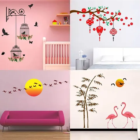 Ghar Kraft Set of 4 Combo Wall Stickers|Branches and Cages|