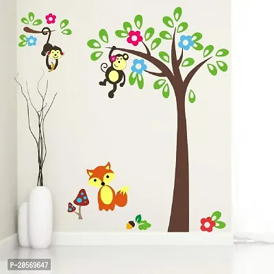 Ghar Kraft Set of 4 Combo Wall Stickers |Different Tree with Flower|Mom and Kid Elephant|Monkey Hanging On Tree|Panda-thumb4